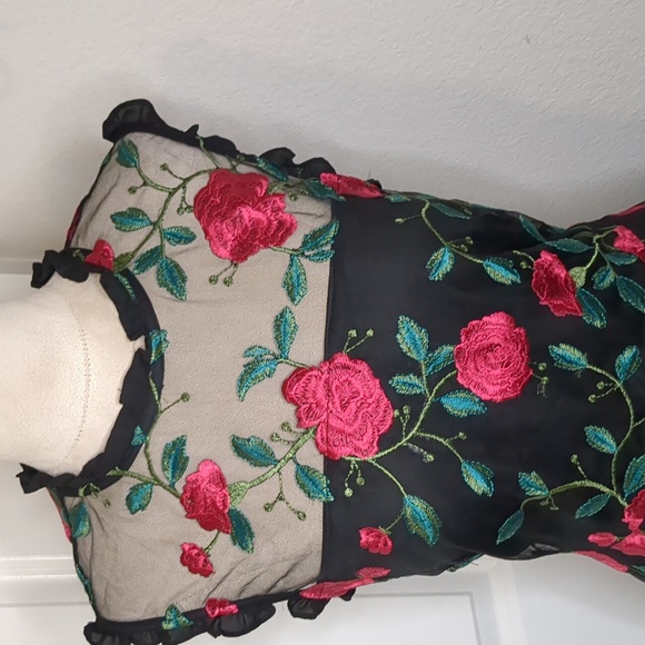 City Studio Fit & Flare A Line Party Dress Red Black Roses Valentine's Day SZ 11 - Picture 3 of 14